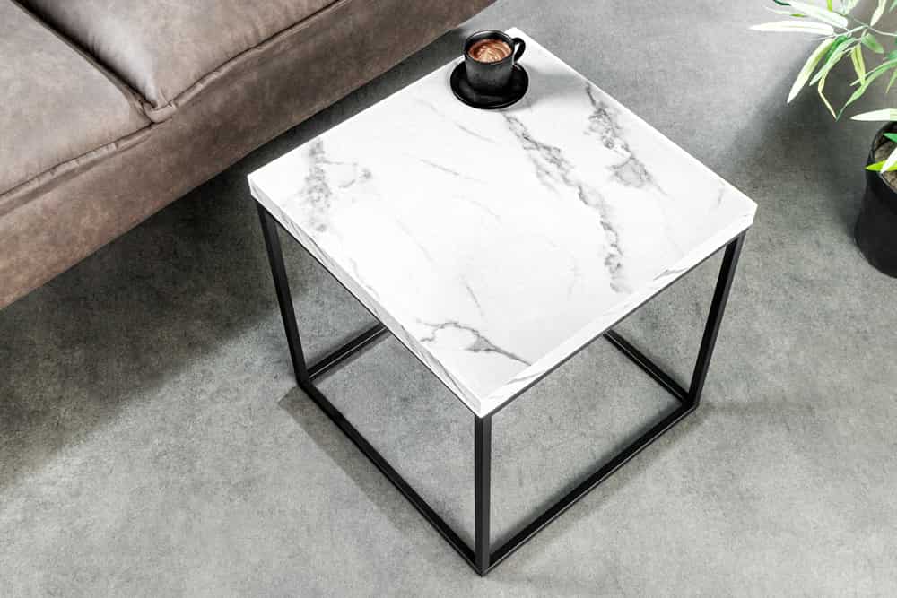 Moderner Beistelltisch ARCHITECTURE 45cm weiß Marmor-Design Metallgestell
