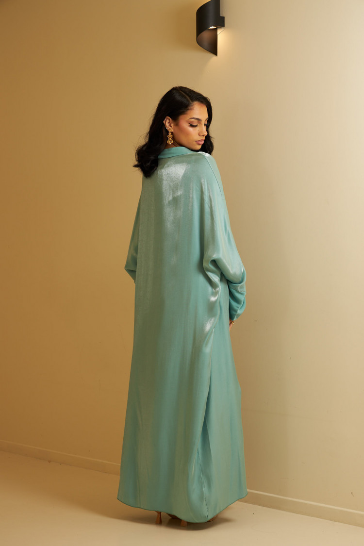 Ensemble 2 pièces abaya + gilet turquoise satinée