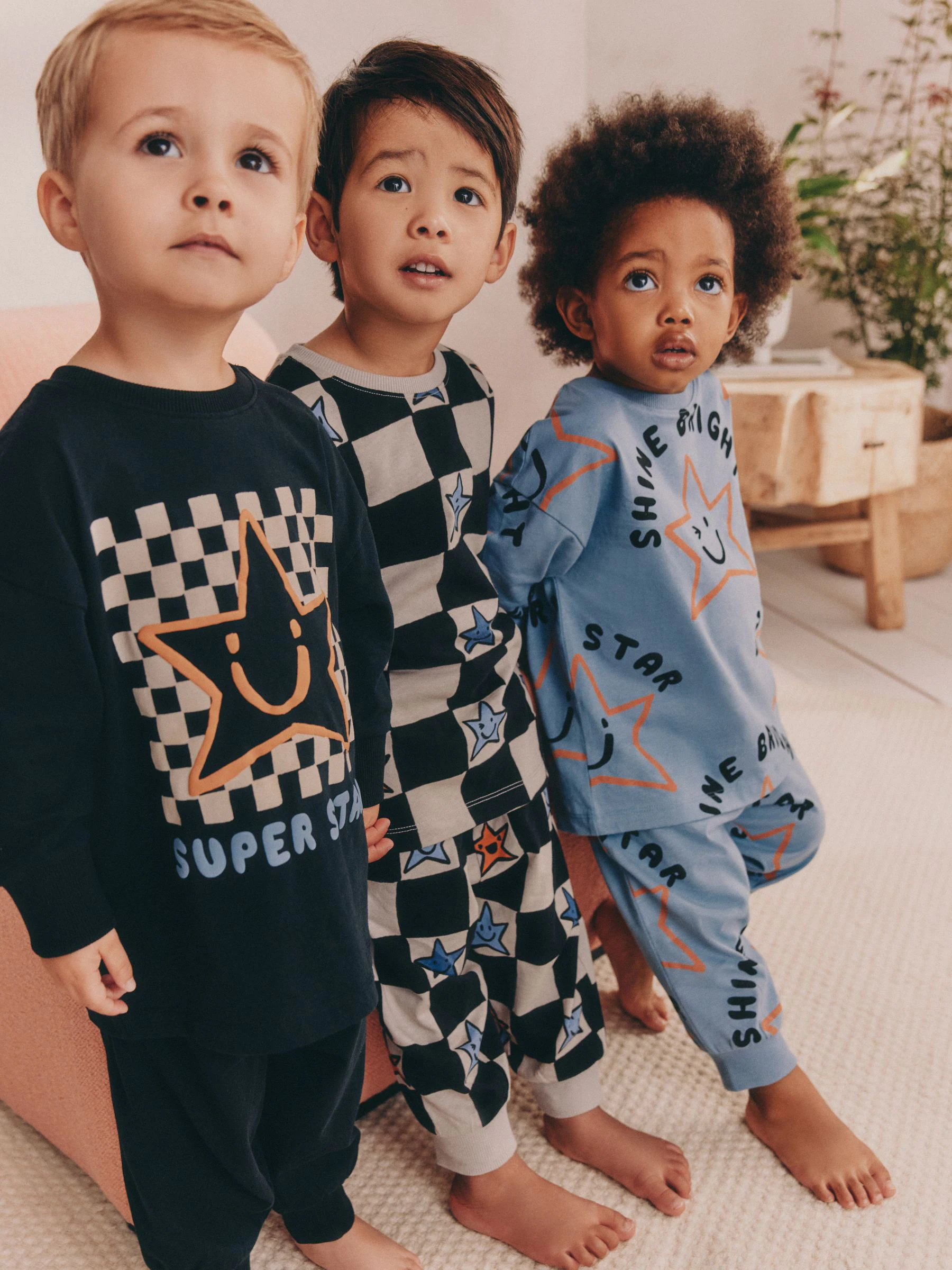 Meerkleurig ster- en dambordmotief - Verpakking van 3 oversized pyjama's 3 (9mnd -10jr)