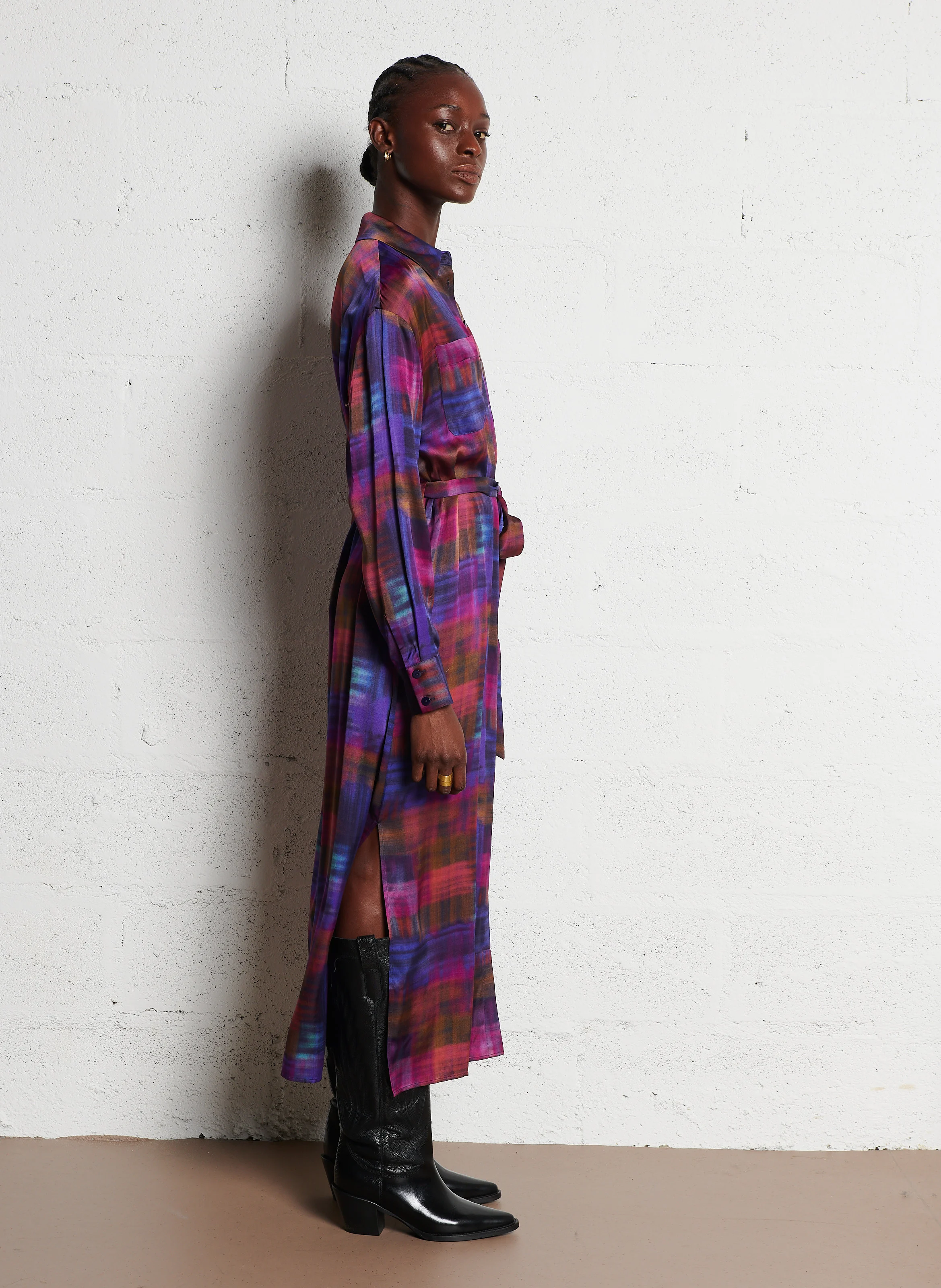 EVA - Robe longue col classique imprimée| Multicolore