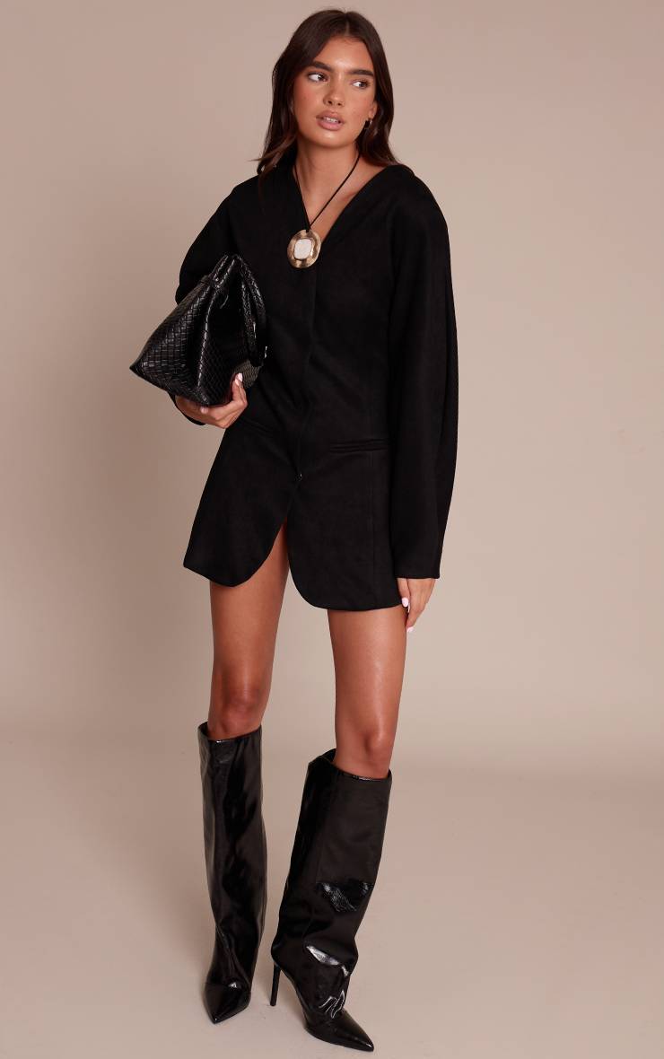 Noir Robe Blazer À Manches Cocon En Synthétique