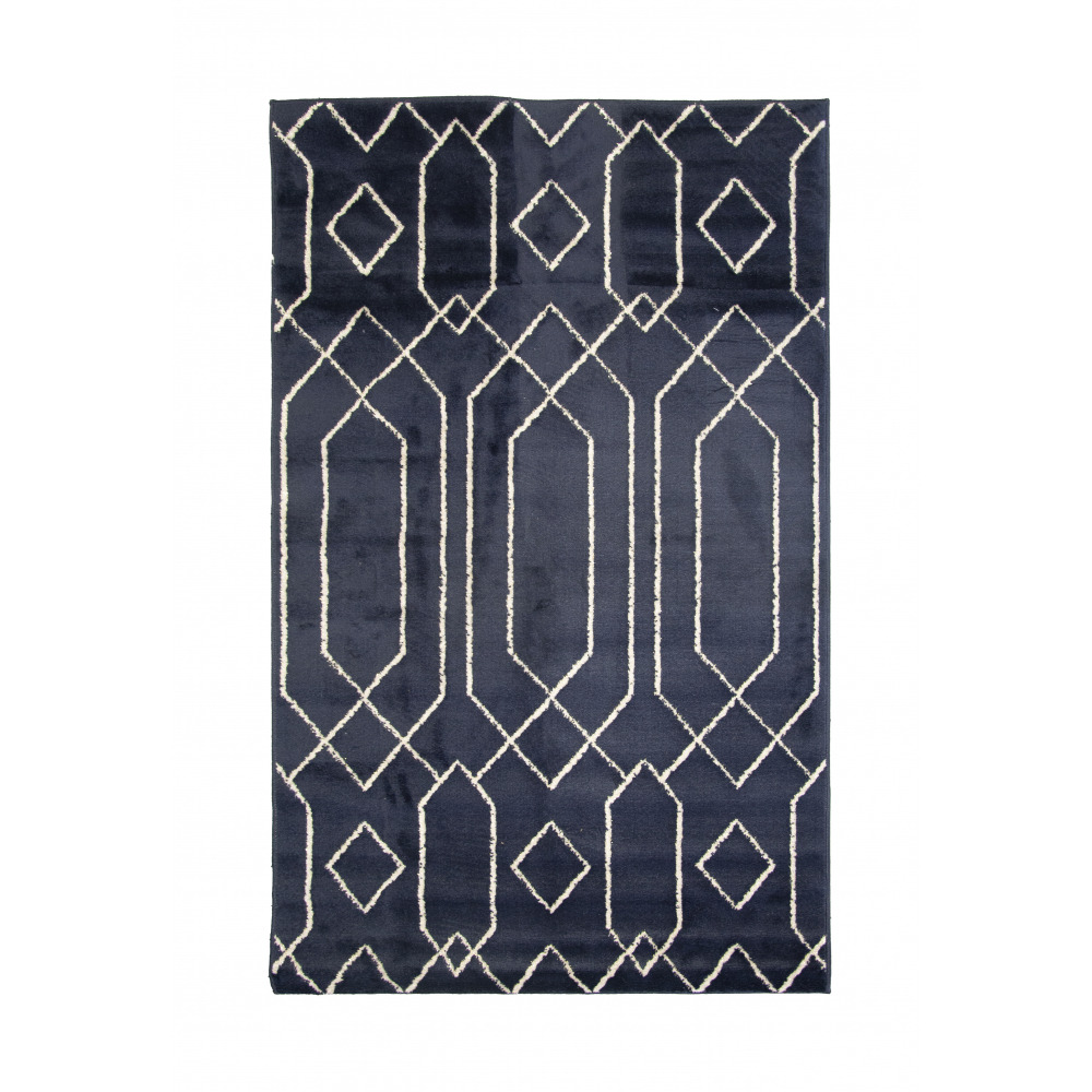 Tapis salon chambre bleu marine motifs dorée géométrique poils doux 150x200cm- décoration- mobilier d'intérieur