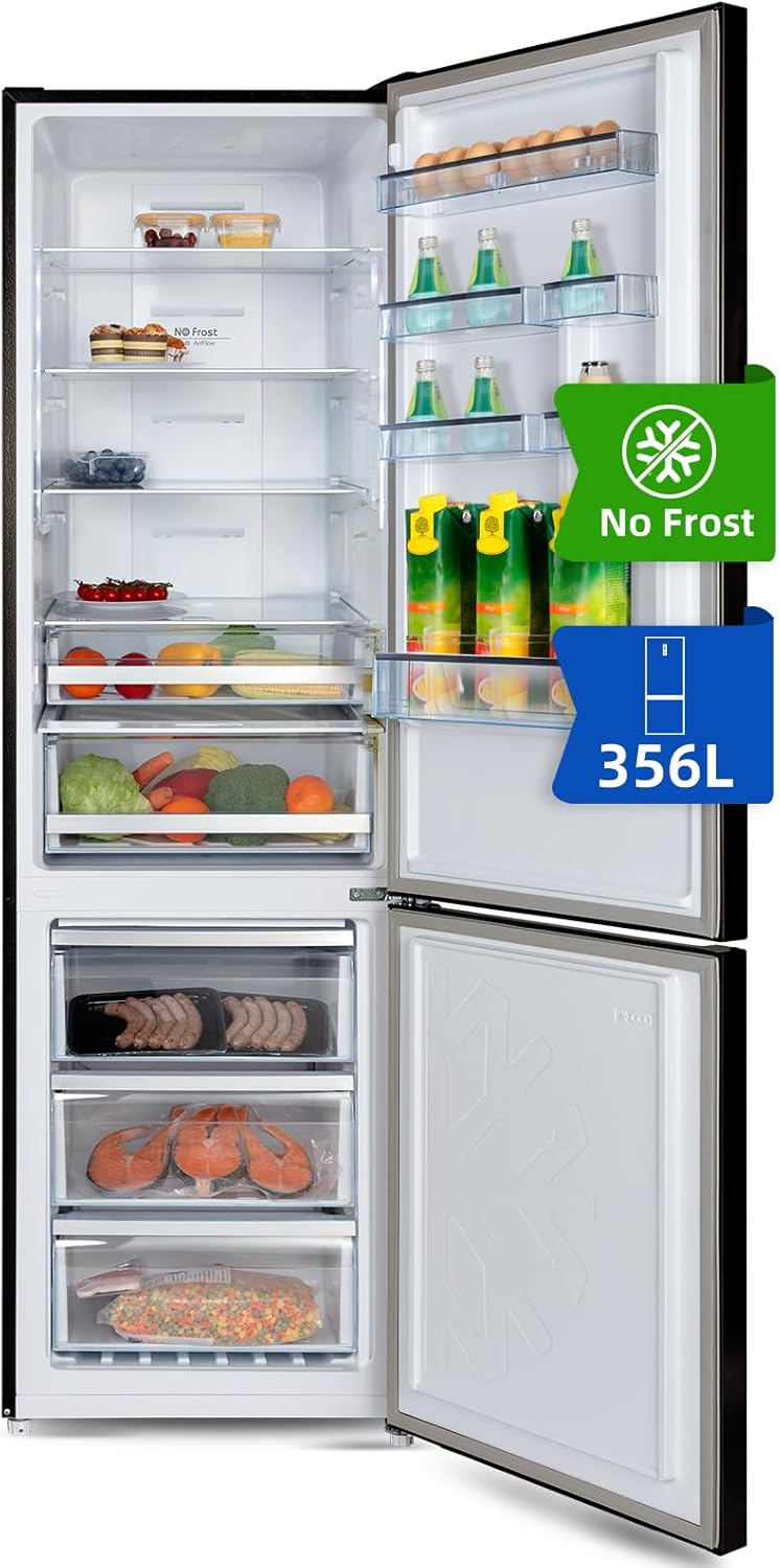CHIQ Kühlschrank mit Gefrierfach | Total No Frost | 356 L | 200 cm Höhe | 63,5 cm Tiefe | 196kWh/Jahr | Fast Cooling | Vacation Mode | Twin Control | Leise 35dB | LED-Touch-Display | FBM351NEI42