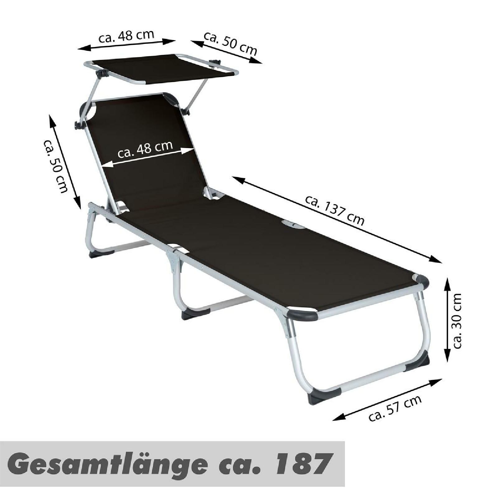 VCM Sonnenliege Sonnendach Schwarz 187x57x30cm Campingliege klappbar