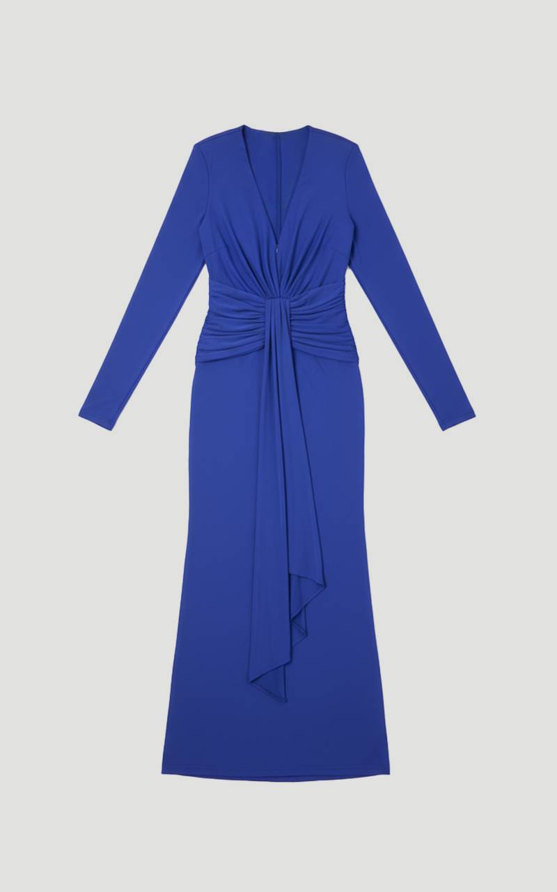 KarenMillen Robe Maxi Premium en Jersey Crêpe Stretch avec Col V et Détail Zip