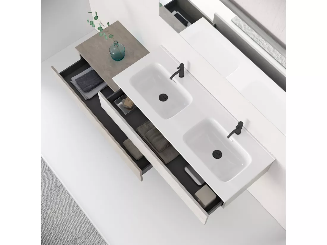 Composition double vasque 4 pieces ASTRA blanc pierre/pierre havane