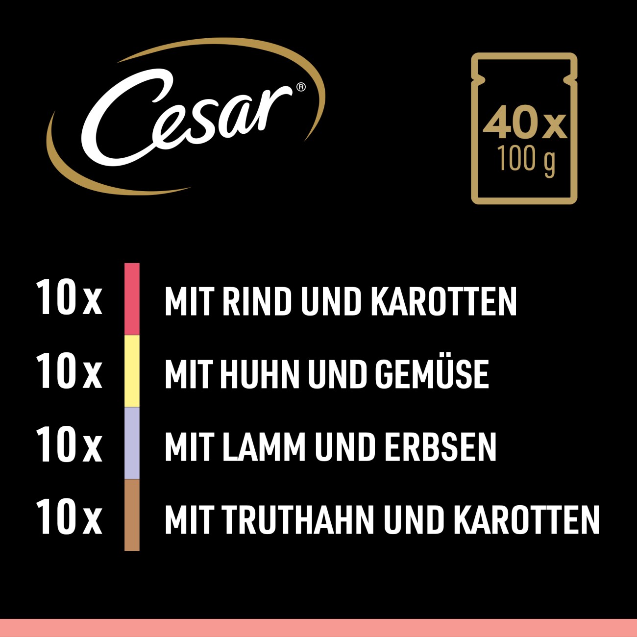 Cesar Mega Pack Portionsbeutel Selektion in Sauce 4 Varietäten 40x100g