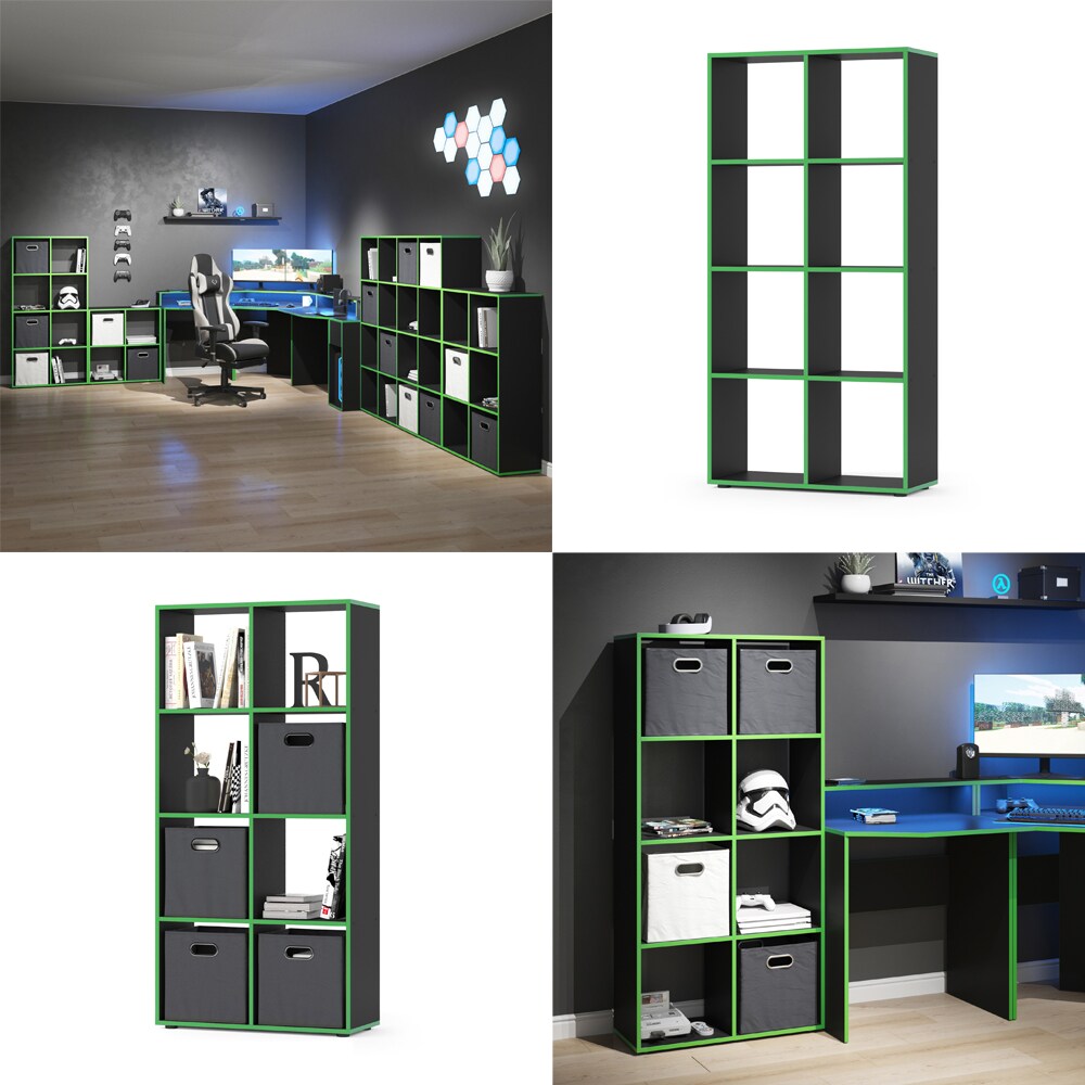 Vicco Raumteiler Standregal Bücherregal 8 Fächer Scutum Schwarz Grün Hochregal