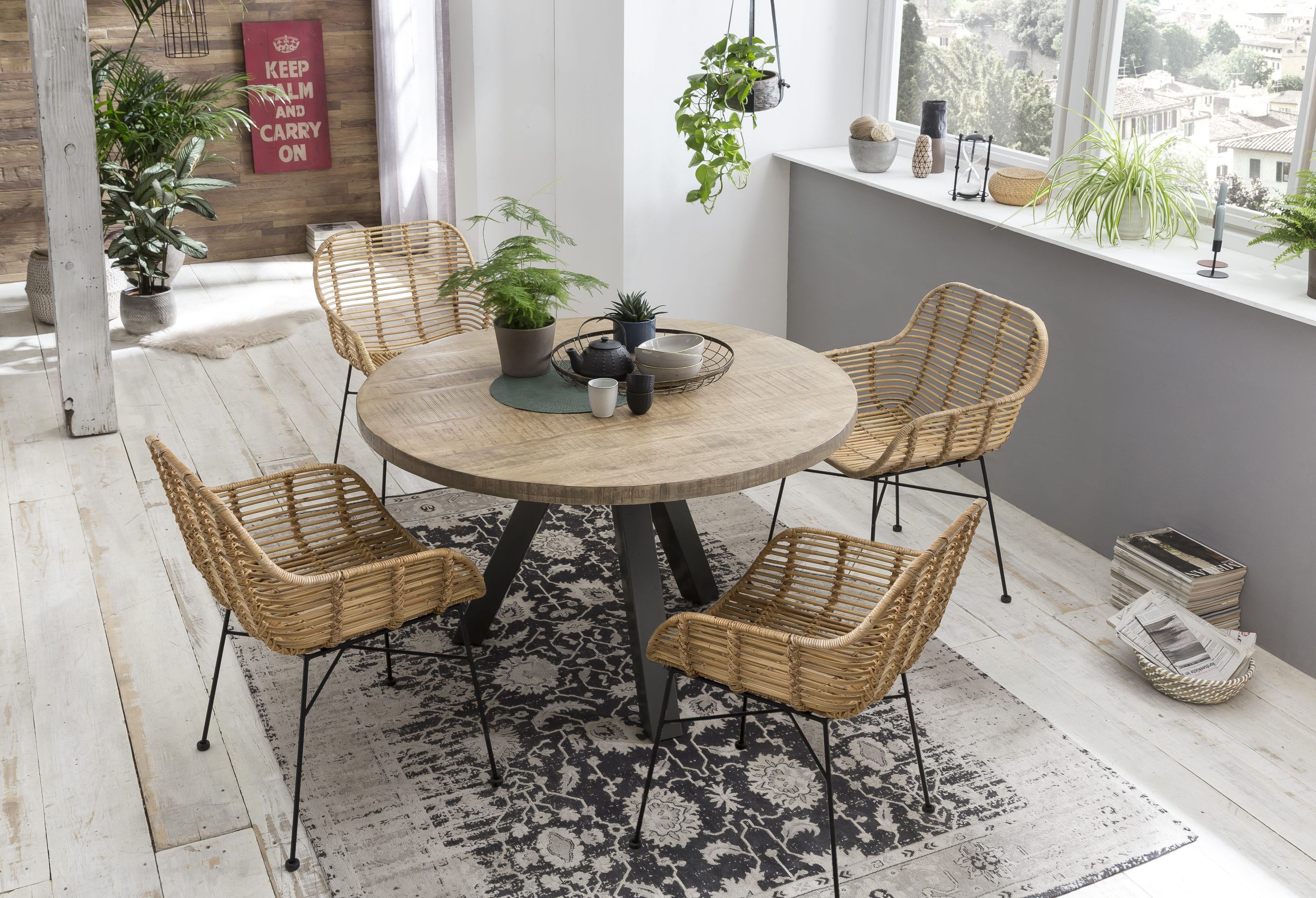 2er Set Armlehnstuhl Rattan natur Essstuhl Küchenstuhl Esszimmerstuhl Stuhl