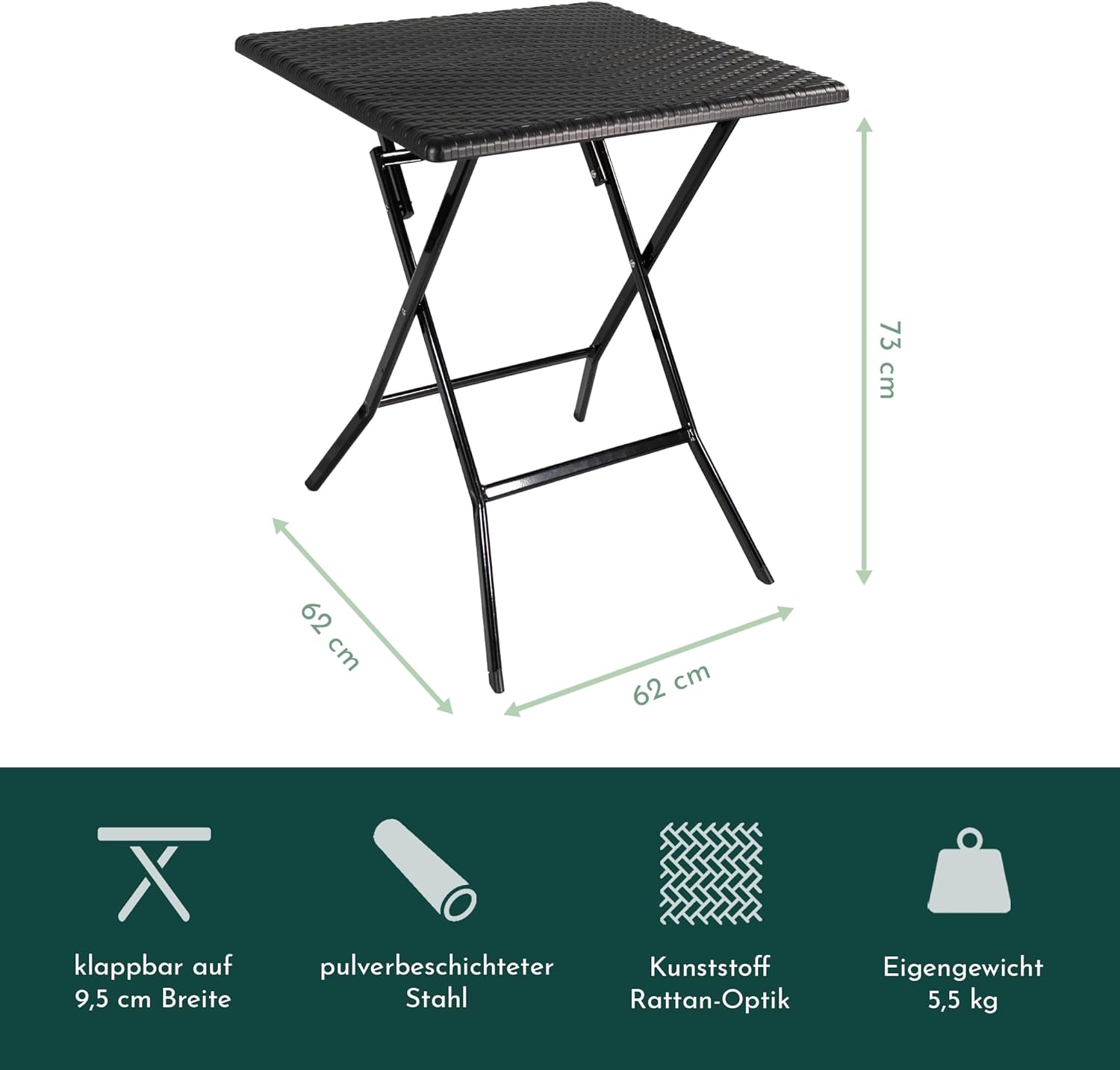Lemodo Balkonmöbel Set 3-teilig bestehend aus 2X Balkon Stühle und 1x Balkontisch, Balkon Set für 2 Personen, klappbares Bistroset in Rattan-Optik, stabiles Balkonset