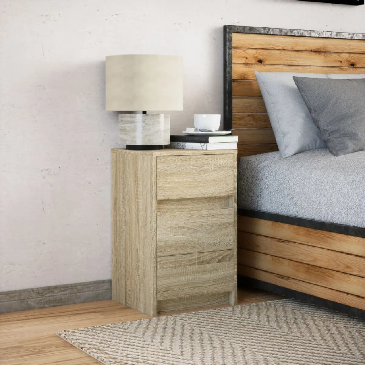 vidaXL Armoire de chevet avec LED - Chêne sonoma
