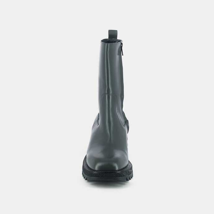 Boots à talons et semelles crantées  en cuir glacé anthracite