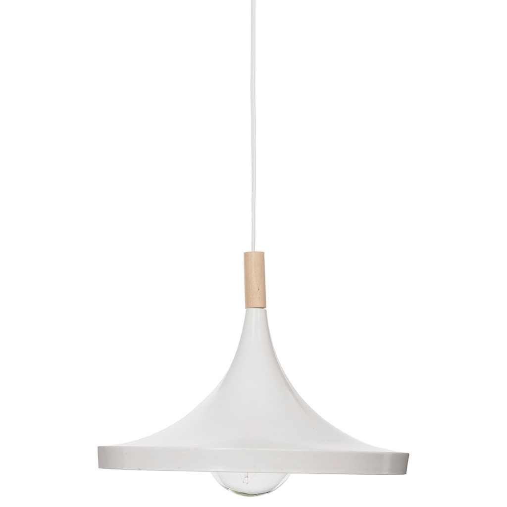 Suspension métal blanche et bois D 32cm