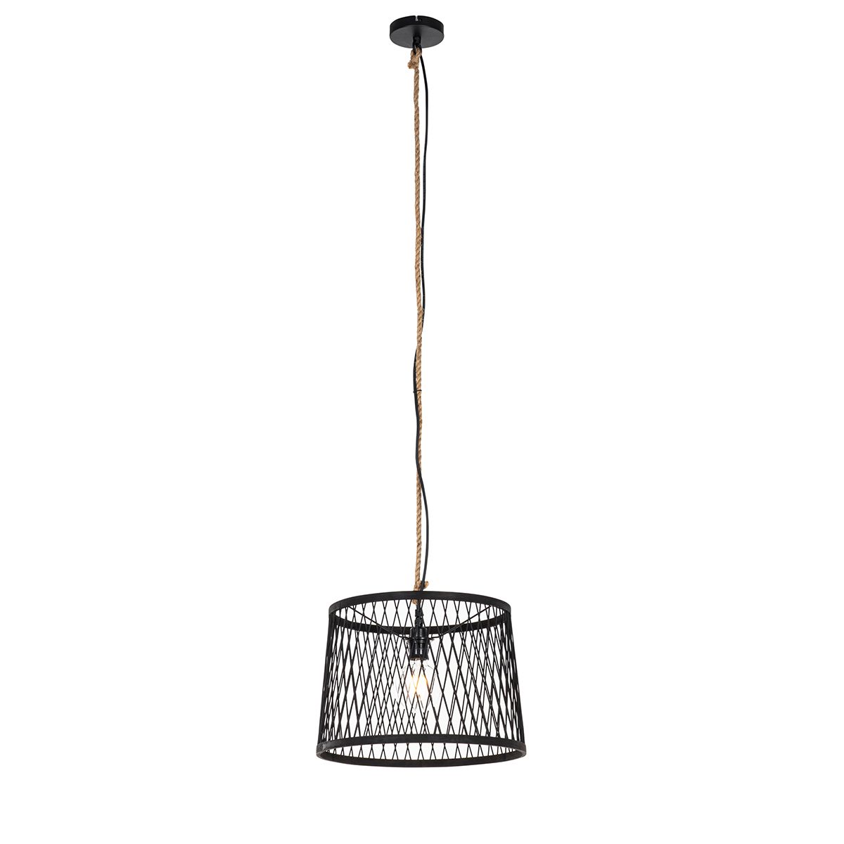 Landelijke buiten hanglamp zwart rotan 40 cm - Calamus