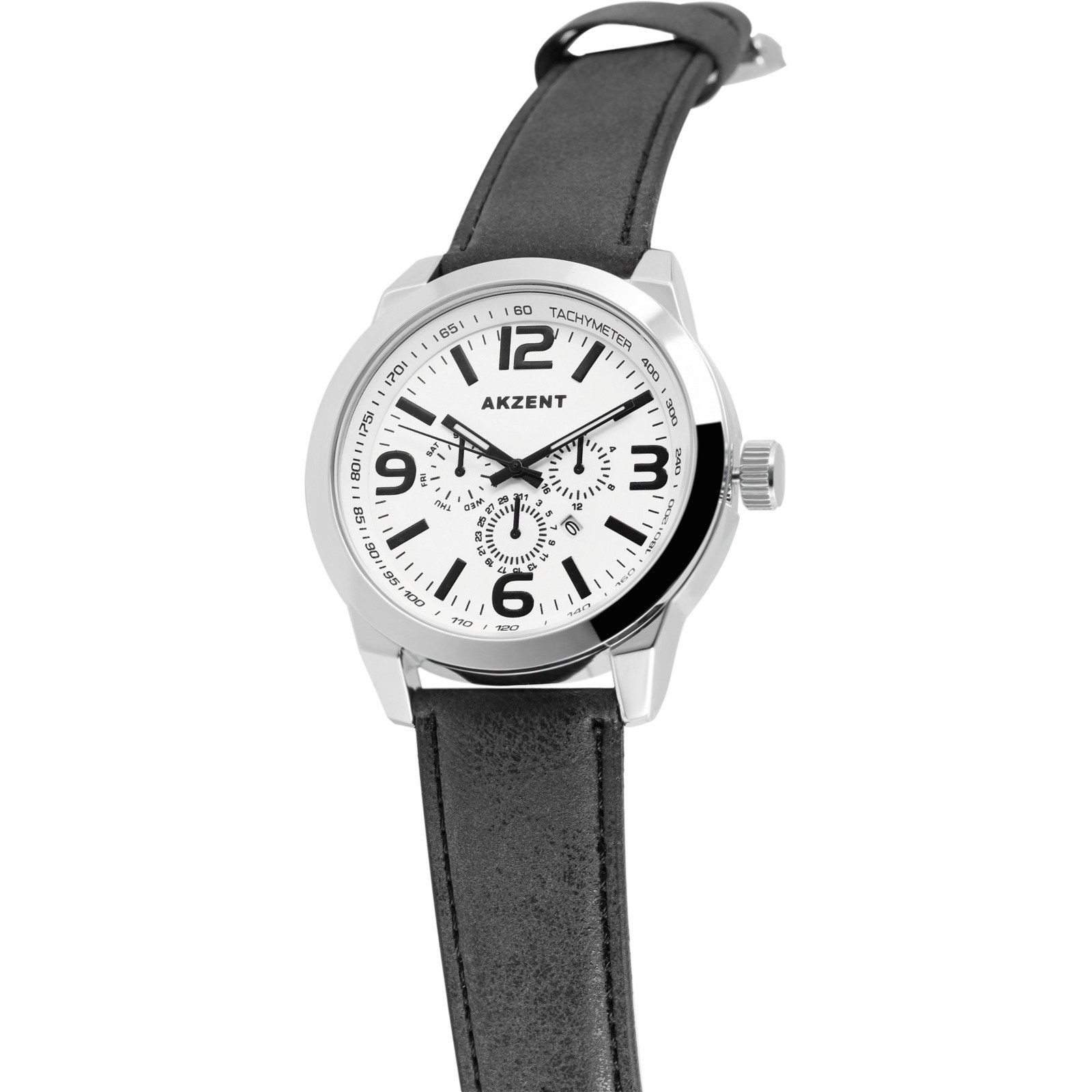 Akzent Herrenuhr mit schwarzem Lederarmband
