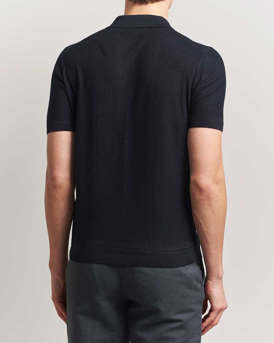 BOSS CAMEL Jeffrey Silk Knitted Polo Dark Blue