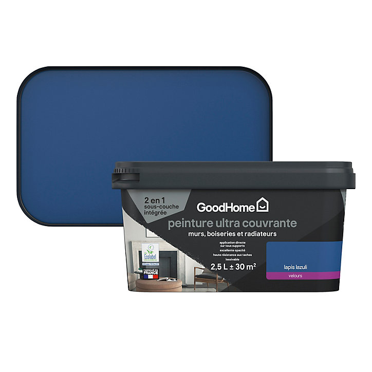 Peinture couleur 2 en 1 velours GoodHome lapis lazuli 2,5L
