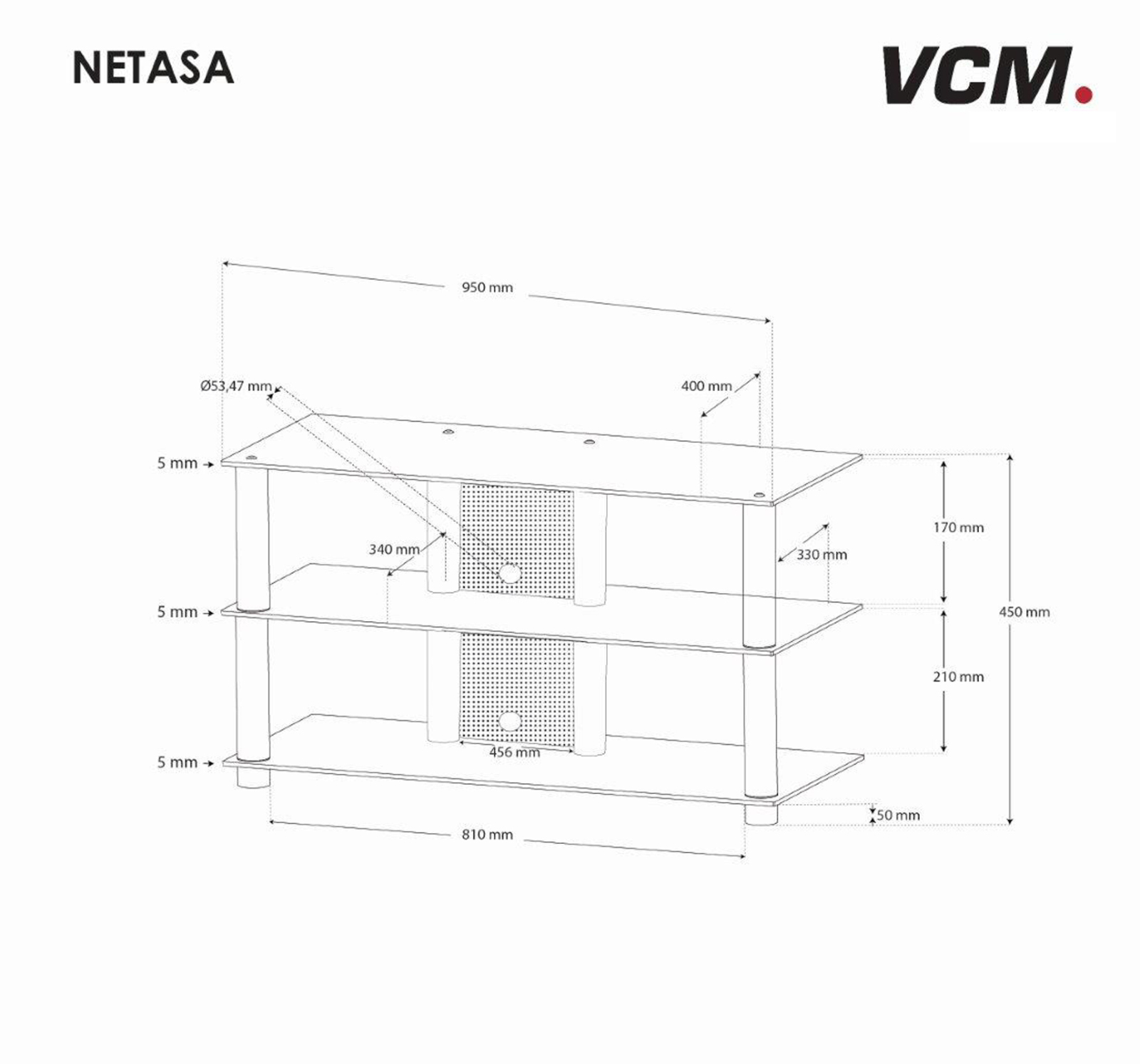 TV-Rack - silber - Klarglas - 95 cm breit