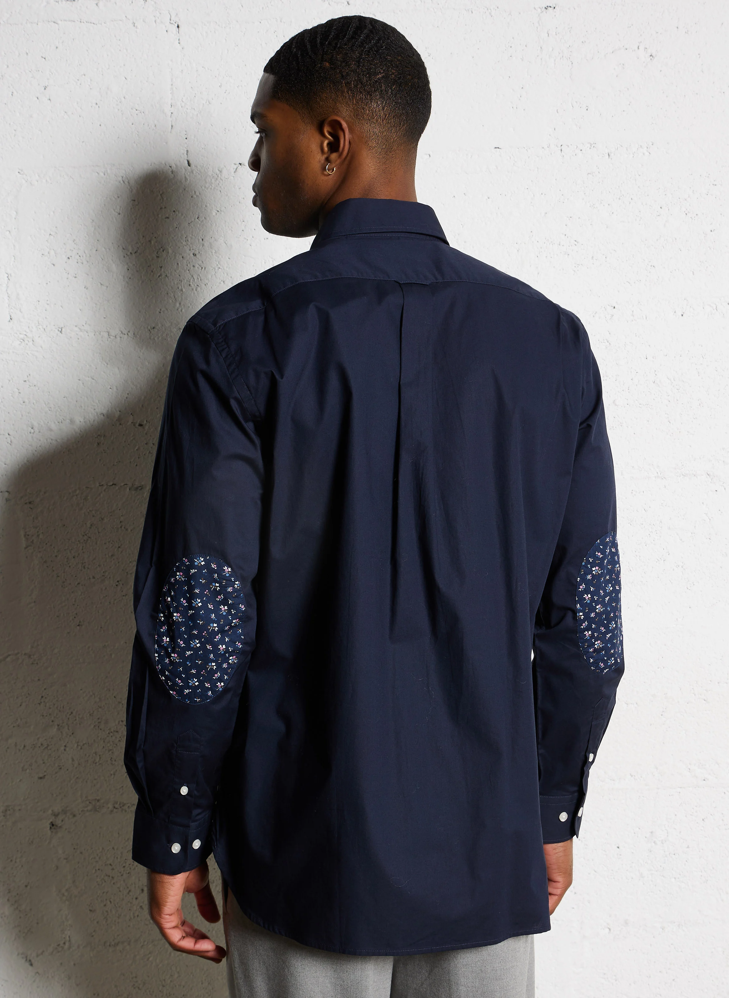 Chemise col classique droite en coton | Bleu