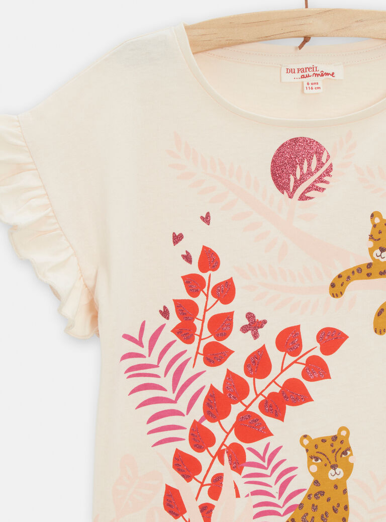 T-shirt écru foncé avec animation jaguard pour fille