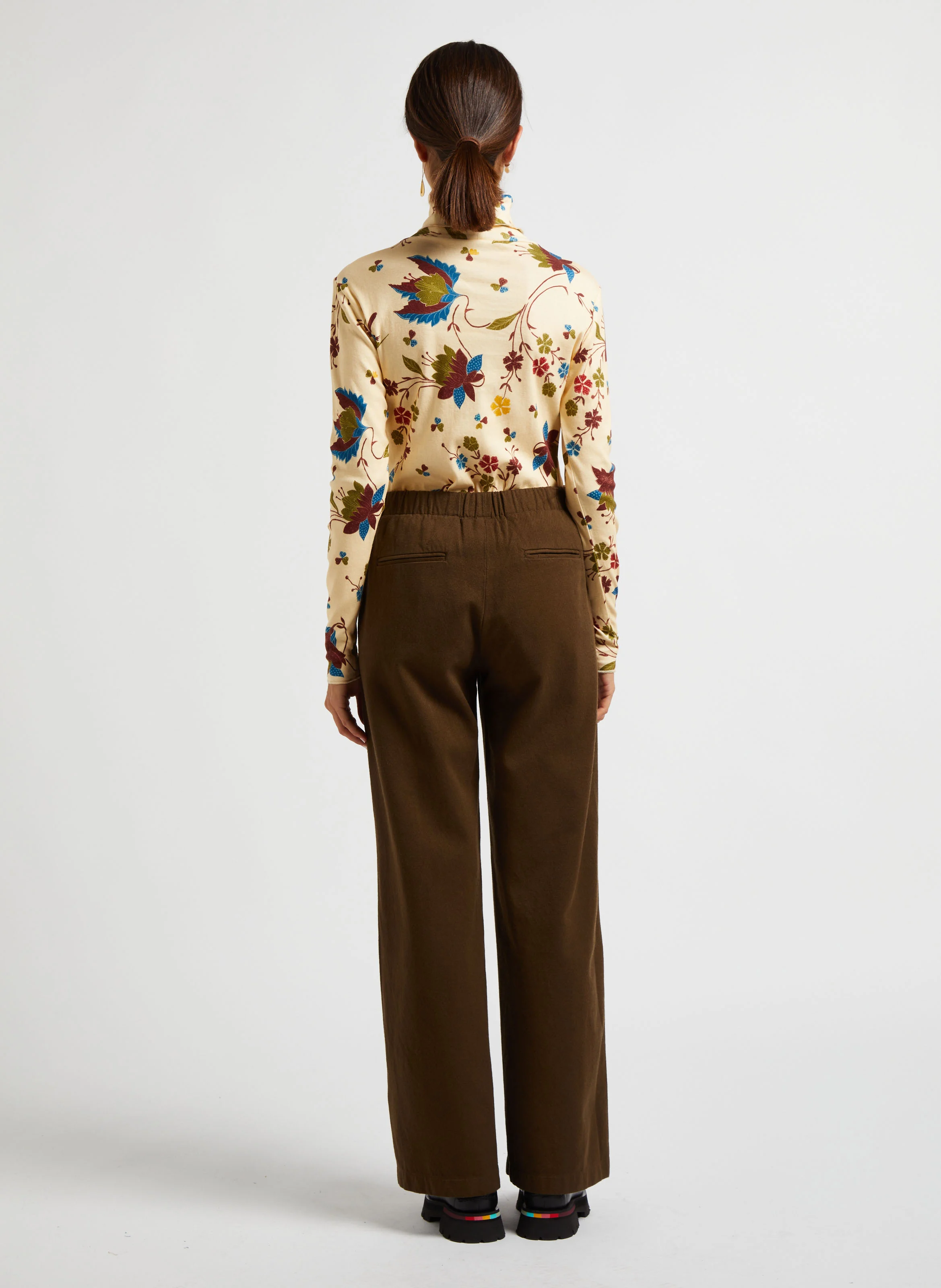 Pantalon large en laine et coton| Vert
