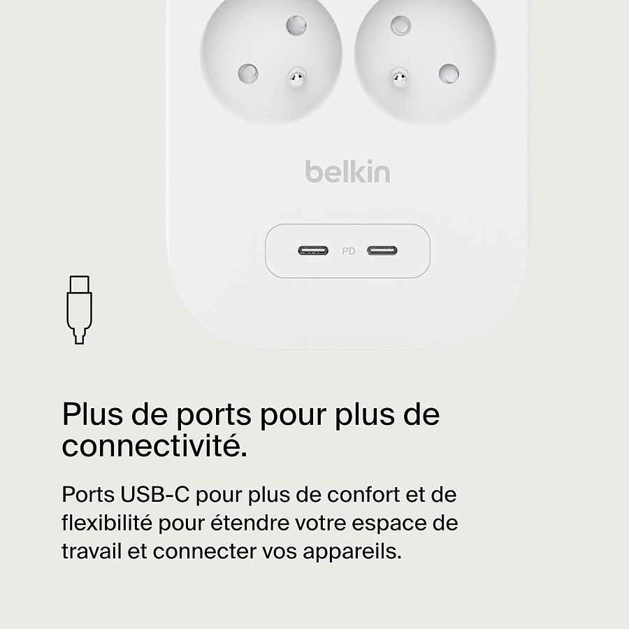 Belkin multiprise parafoudre - 8 prises secteur + 2 prises USB-C