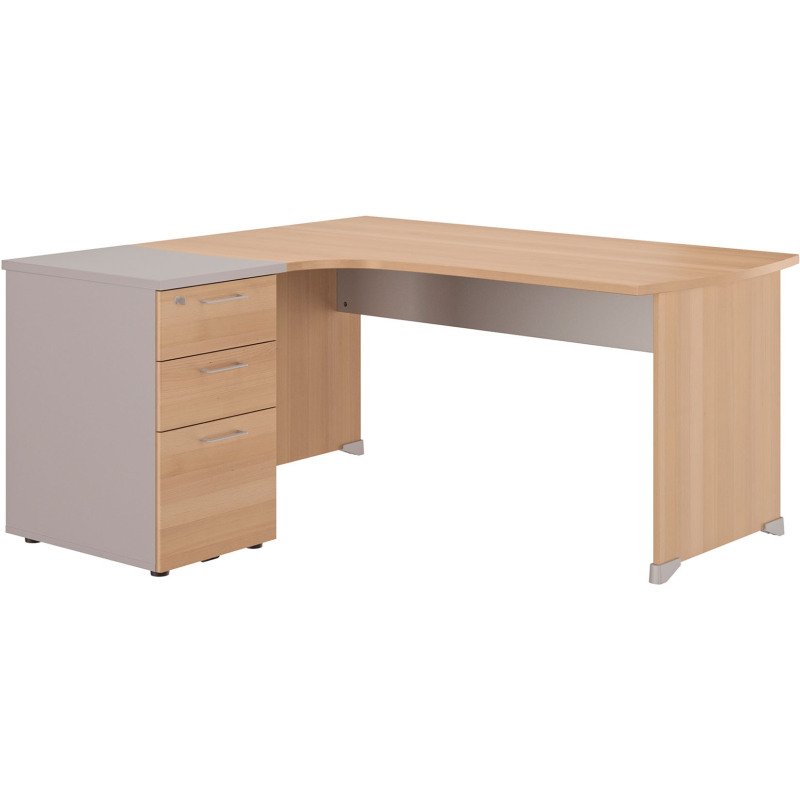 Bureau d'angle L 160 x P 150 cm avec retour sur caisson hauteur de bureau 3 tiroirs Quarta Plus