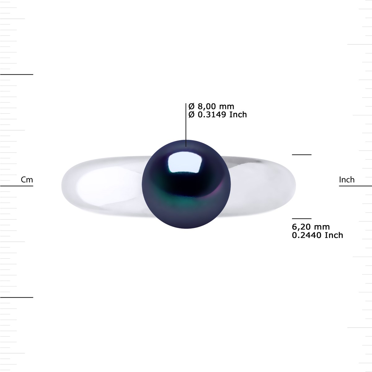 Bague Jonc Bombé Perle d'Eau Douce Ronde 8-9 mm Noire Argent 925