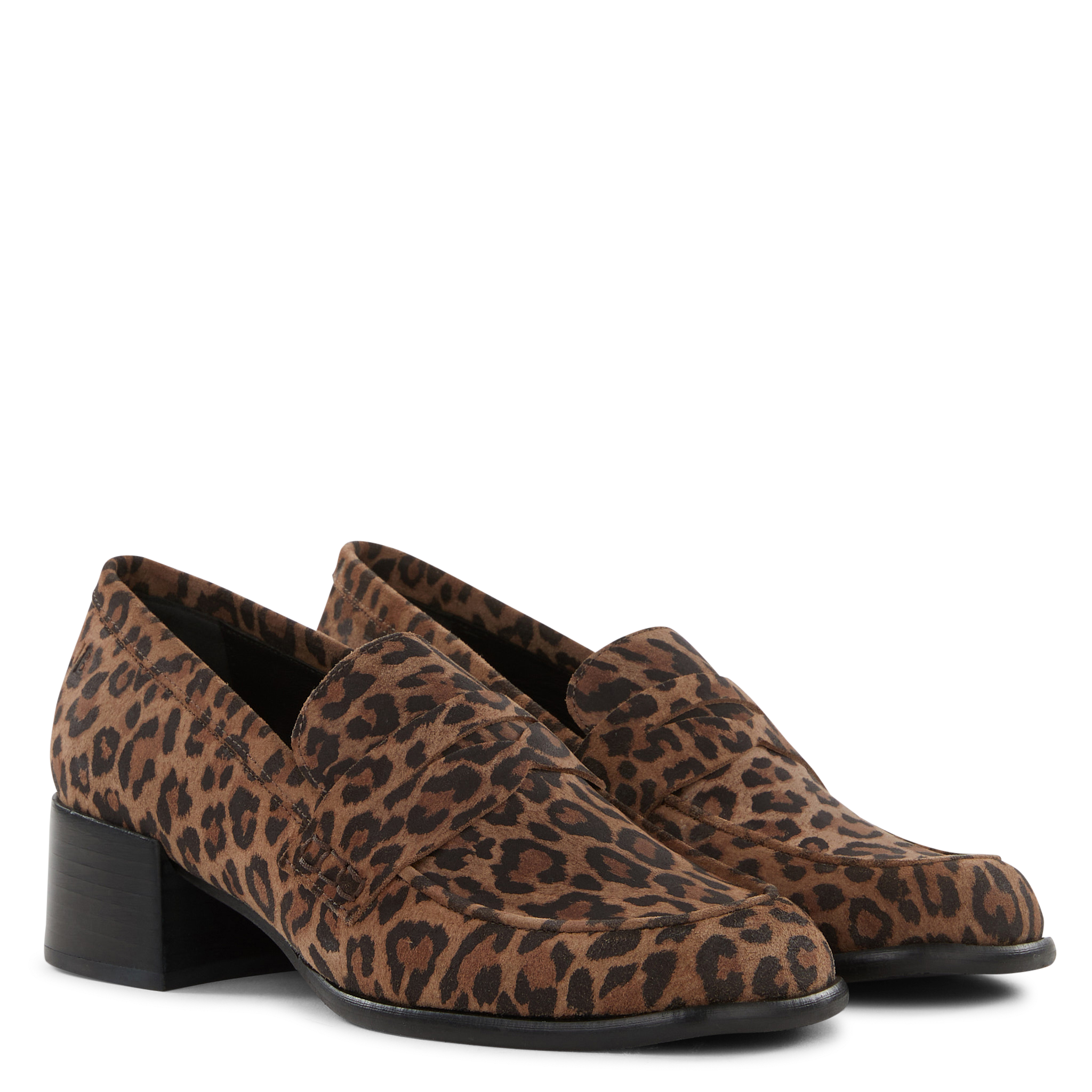 LOLIE - Mocassins à talons en cuir velours imprimé| Beige