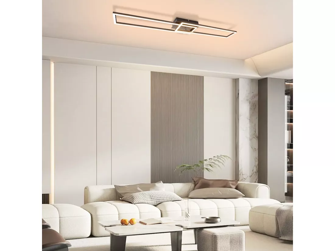NETTLIFE Plafonnier LED plafonnier 2 noir 102CM moderne dimmable avec télécommande 36W