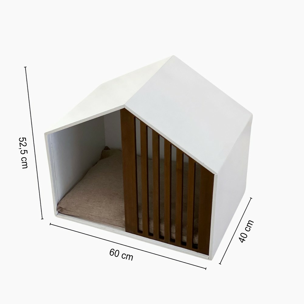 Castle - niche design petit chien / chat en bois blanc et coussin, 60x40x52,5cm