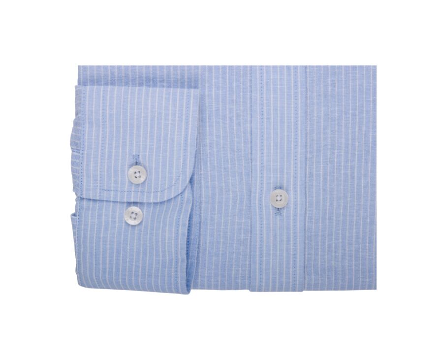 Chemise coton et lin Bleu Clair et liseré Blanc - EDIBERT