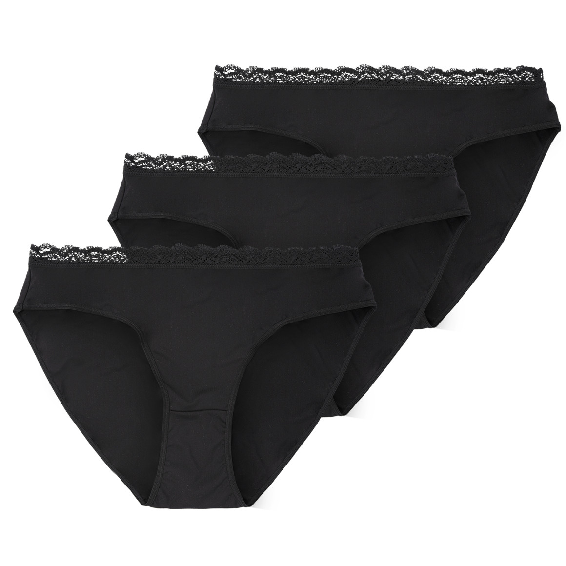 Gina Benotti 3 Damen Slips mit Spitze schwarz