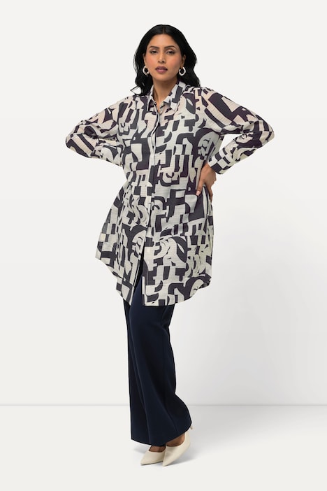 Longbluse, grafisches Design, Hemdkragen, Langarm