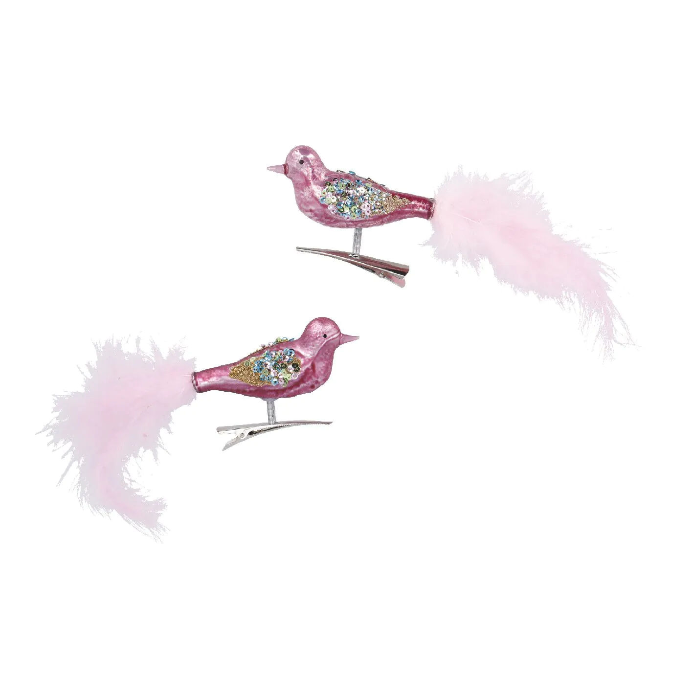 2er Set Vogel-Clip Pailletten, dunkelrosa/matt/opal, 11 cm