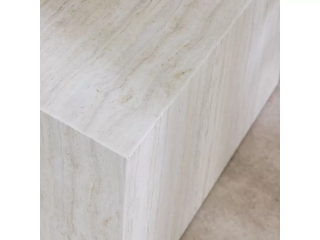 Lot de 2 tables basses effet marbre blanc cassé PAROS. L 58 x l 58 x H 40cm / L 50 x l 50 x H 33cm