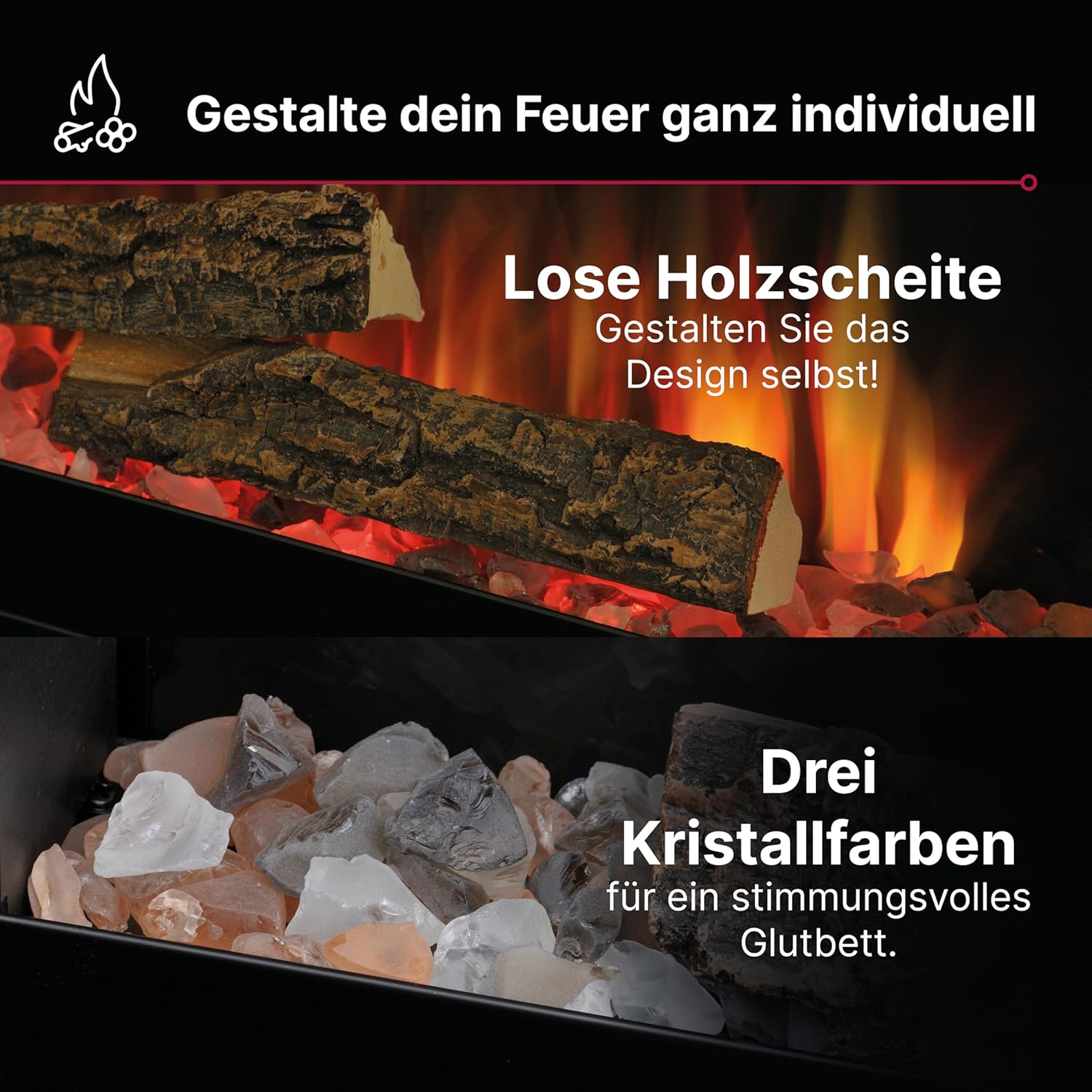 Dimplex Sense Optiflame Media - Wandfeuer, Wandmontage oder Einbau, integrierter elektrischer Kamin, mit 13 Farbthemen, 3 Heizeinstellungen, Fernbedienungen und WLAN, 60 Zoll / 153,3 cm