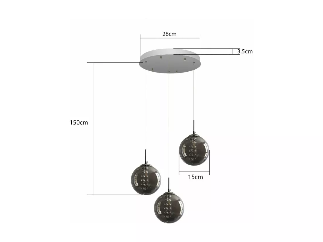 NETTLIFE Suspension Lampe à en verre gris Diam.28cm G9 à 3 lampes, lampe de table à manger de couleur moderne, lampe de salon de cuisine