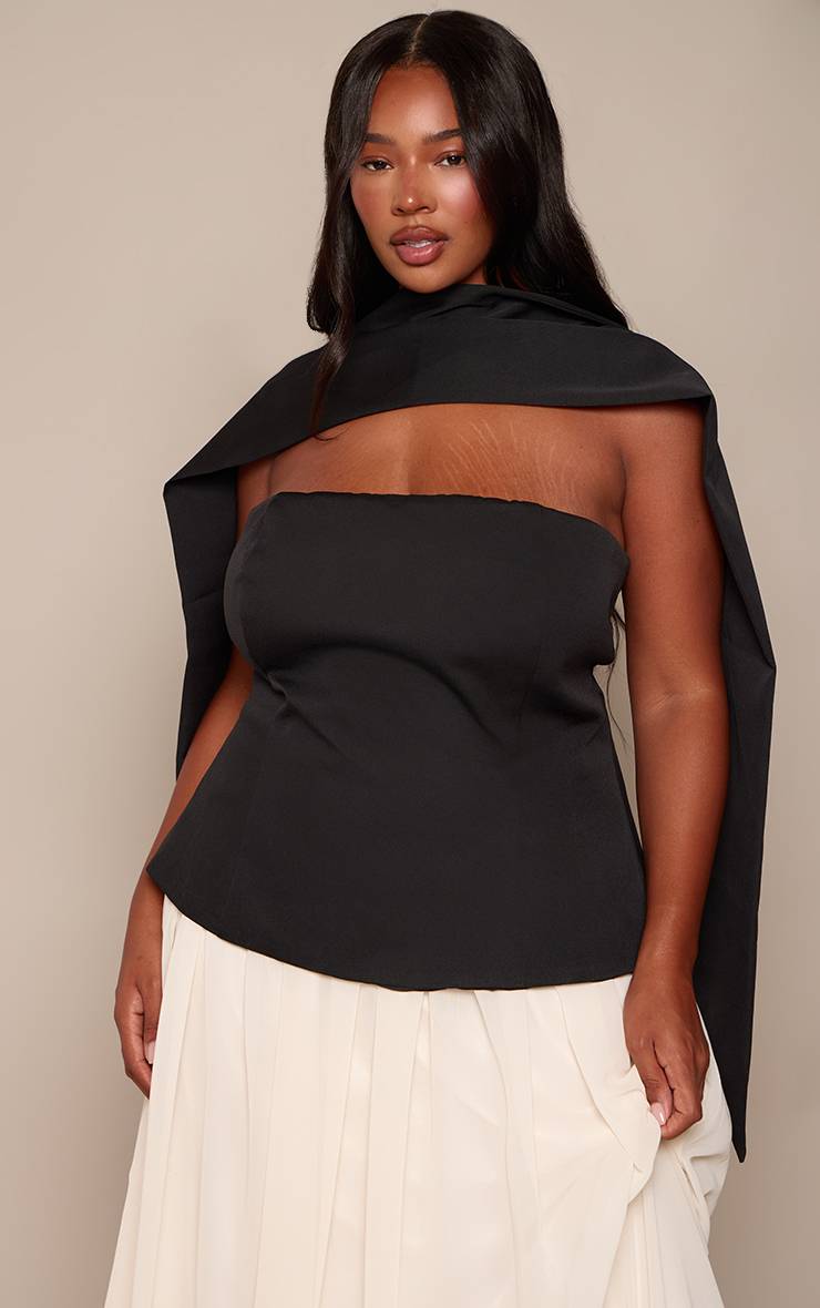 Blanc Robe Maxi Bandeau Grande Taille Avec Détail Foulard Et Jupe Contrastée Noire