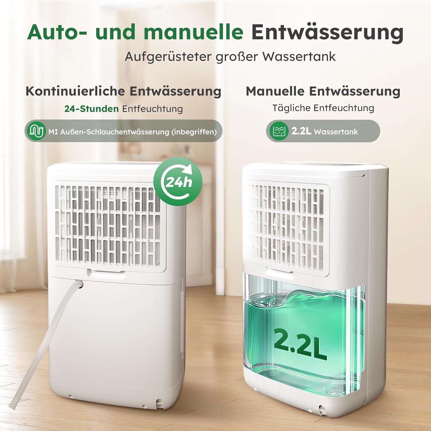 Luftentfeuchter Elektrisch 12L, 122m³, Entfeuchter Elektrisch für Keller 36dB Leiser Raumentfeuchter, 3 Modi, Wäschetrockner & 24h Timer, für Schlafzimmer & Bad