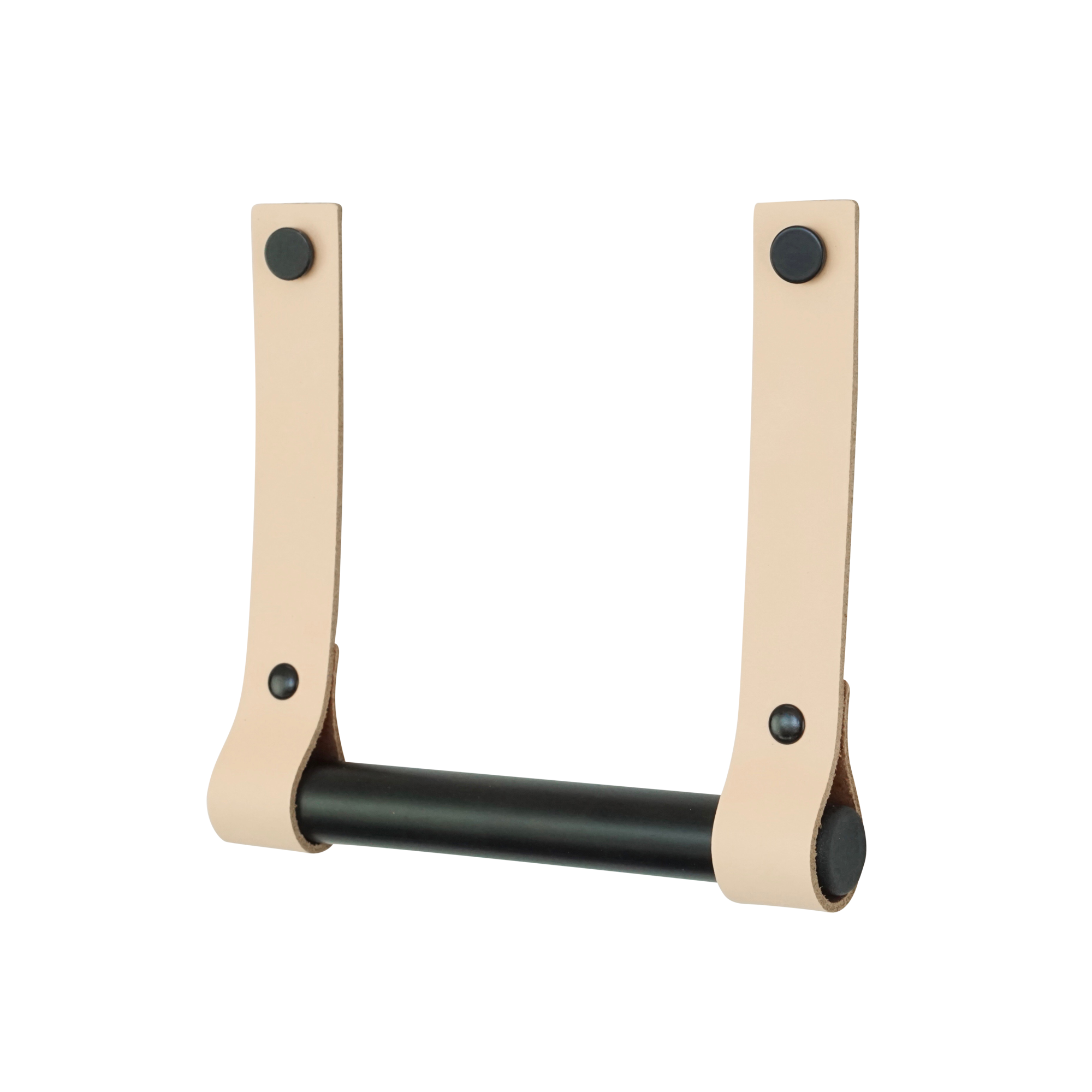 Leren toiletrolhouder (roldrager: zwart metaal) Naturel