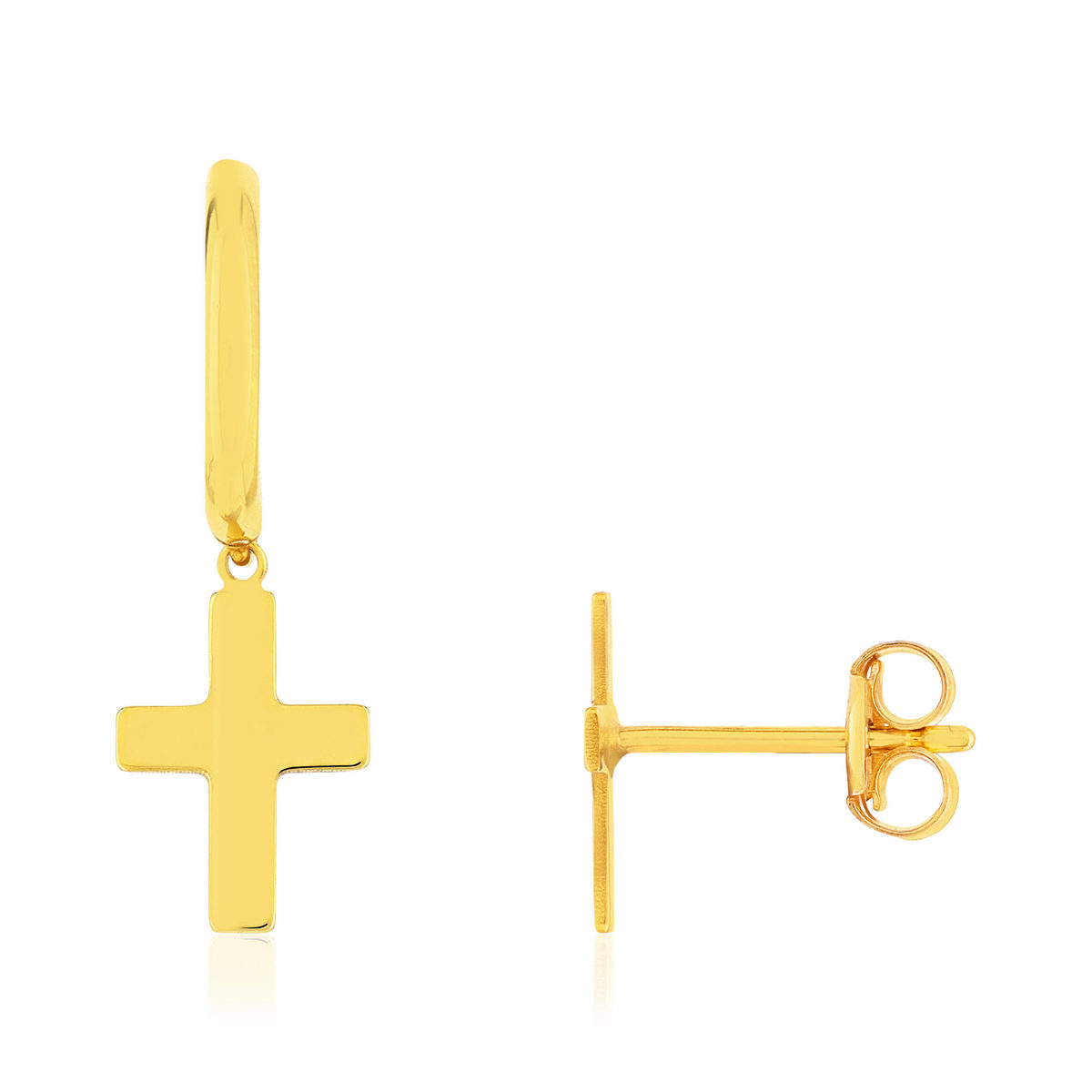 Boucles d'oreilles or 375 jaune, motif croix