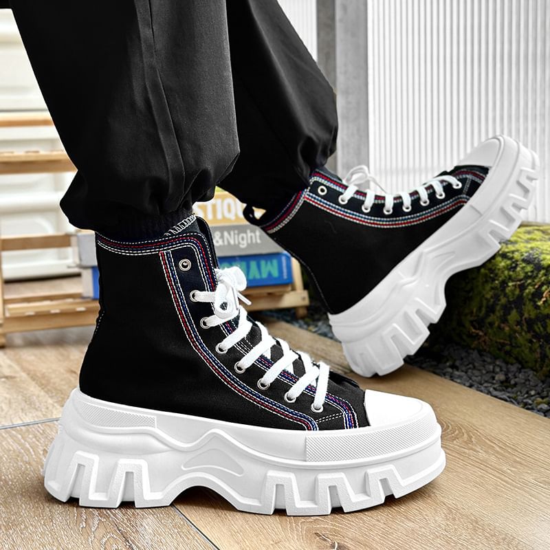 Tanzanite - Platform Contrast Stitch Canvas High Top Sneakers