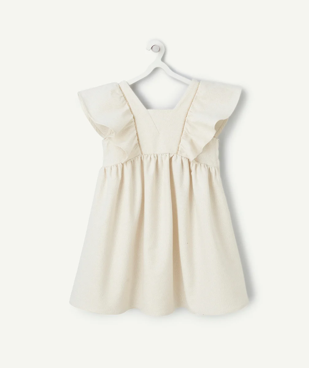 robe manches courtes fille écrue pailletée avec volants