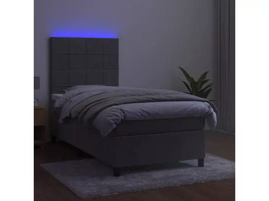 Sommier tapissier et matelas et LED Gris clair 90x190cm Velours