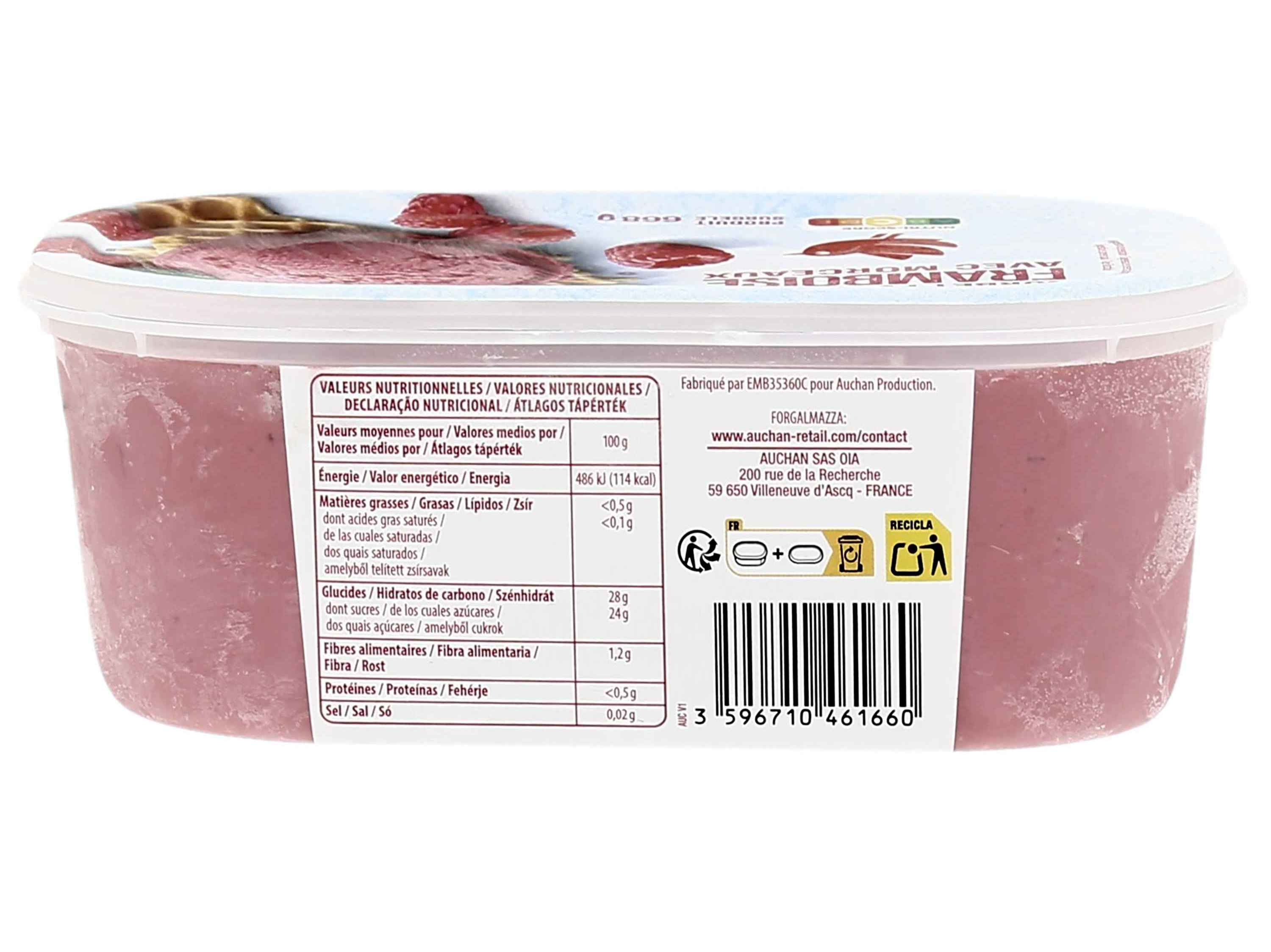 SORBET AUCHAN FRAMBOESA COM PEDAÇOS 1L