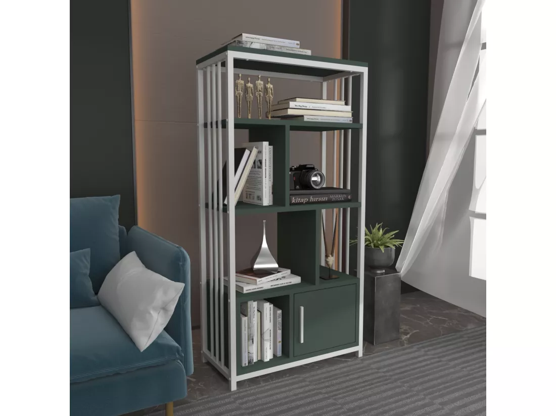 Bibliothèque en métal Valero avec placard (Vert et Blanc)