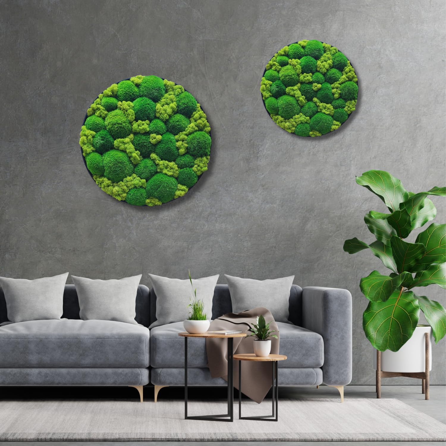 HelloMoss Moosbild mit Rahmen Rund – Wanddeko aus stabilisiertem Moos | Metallrahmen schwarz/weiß | 40/50/60 cm | Naturbild ohne Pflege | Dekoration für Büro & Zuhause (Weiß, 40 cm, Metall)