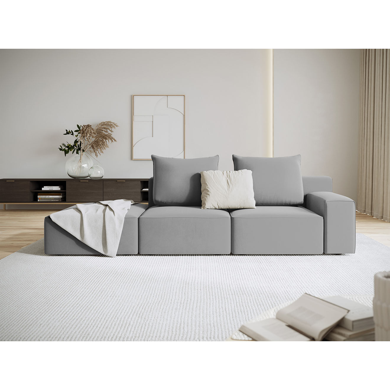 Mazzini Sofas Canapé Gauche en Velours Ivy 4 Places gris clair - 265x105x89 cm