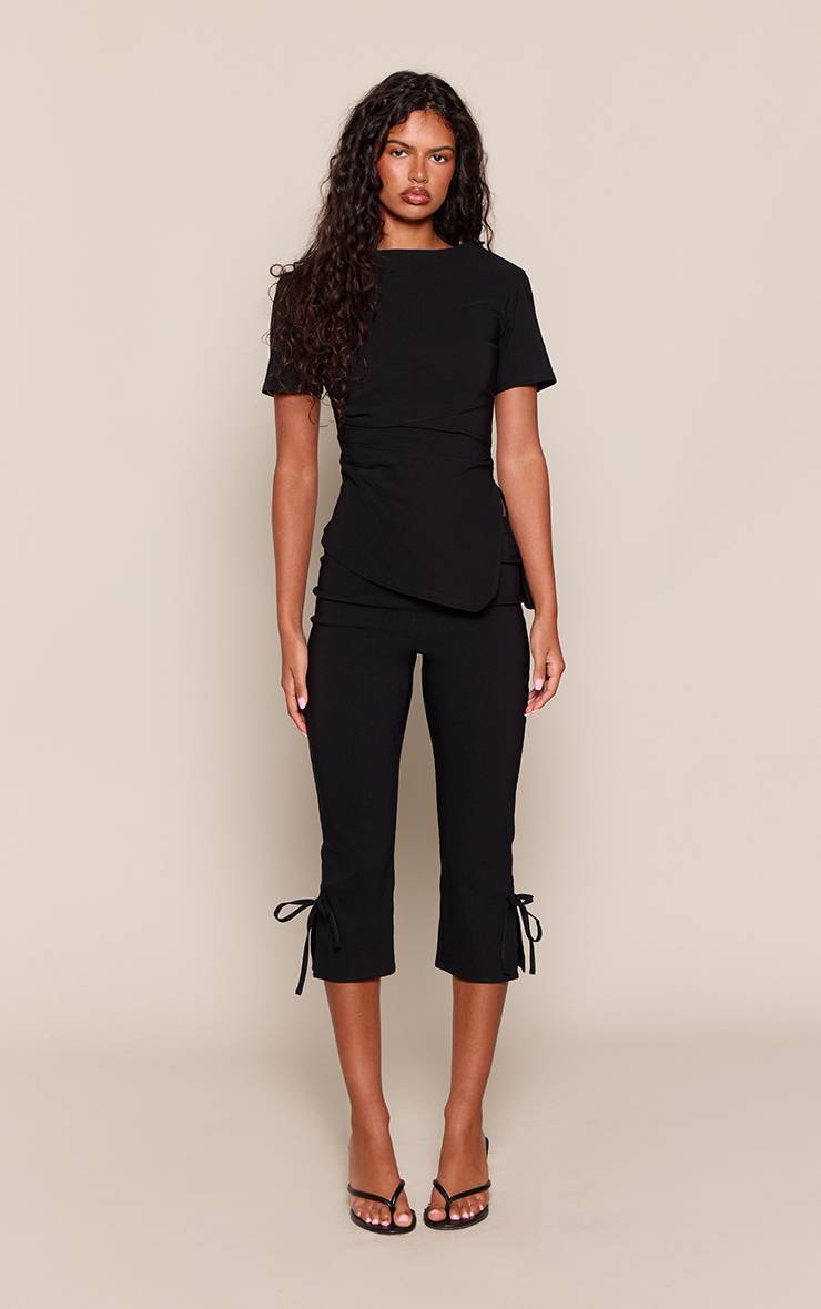 Noir Haut Long Asymétrique En Bengaline Froncée Avec Détails